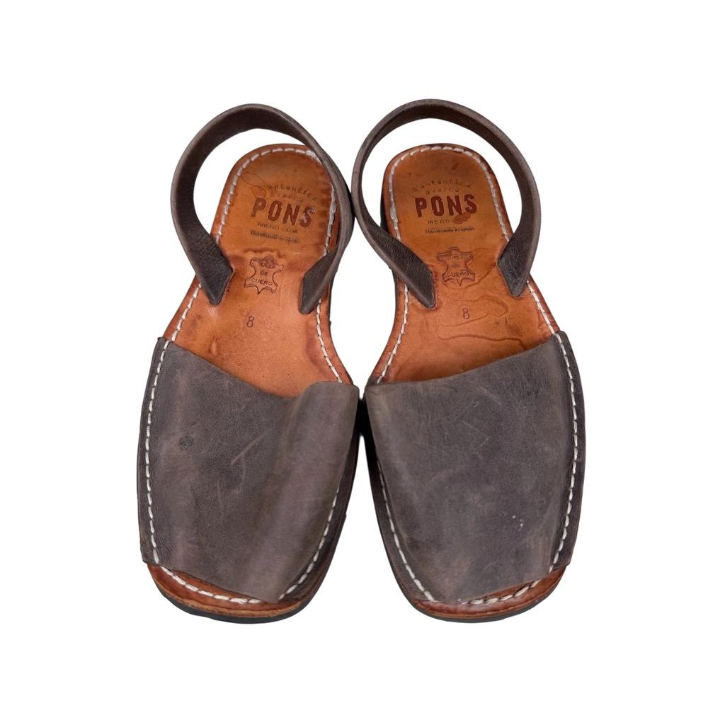 Pons Women's Avarca Menorca Taupe Brown Leather Handmade Sandals Size 8
